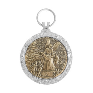 20508NQOV Medalhão de Berço Anjo Protetor Níquel com Ouro Velho