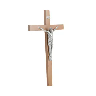 20640PV Crucifixo de Parede Madeira Nobre Prata Velha 27cm