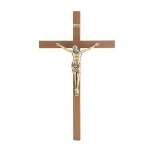 20641OV Crucifixo em Madeira Nobre Cristo em Metal Ouro Velho 33cm