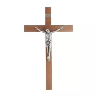 20642PV Crucifixo em Madeira Nobre Cristo em Metal Prata Velha 40cm