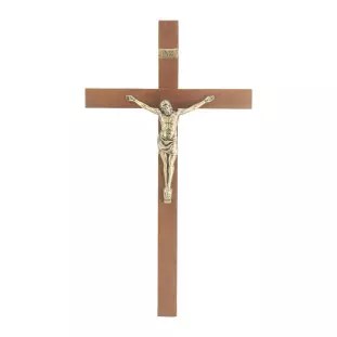 20643OV Crucifixo em Madeira Nobre Cristo em Metal Ouro Velho 45cm