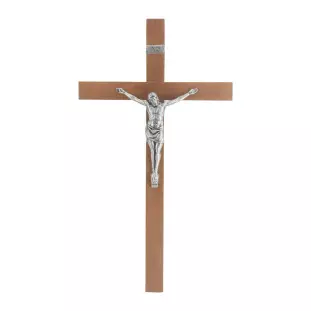 20643PV Crucifixo em Madeira Nobre Cristo em Metal Prata Velha 45cm