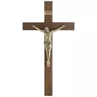 20674OV Crucifixo em Madeira Nobre Cristo em Metal Ouro Velho 80cm