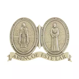 20676OV Adorno Medalha de Nossa Senhora das Lagrimas em Metal com Dupla Face Ouro Velho 12cm