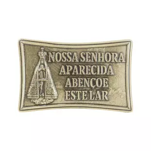 20677OV Adorno de Nossa Senhora Aparecida em Metal com Dupla Face Ouro Velho 12cm