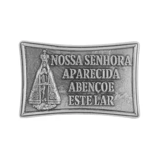 20677PV Adorno de Nossa Senhora Aparecida em Metal com Dupla Face Prata Velha 12cm