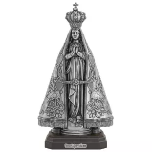 20710PVBASE Imagem Nossa Senhora Aparecida em Metal Prata Velha 33cm