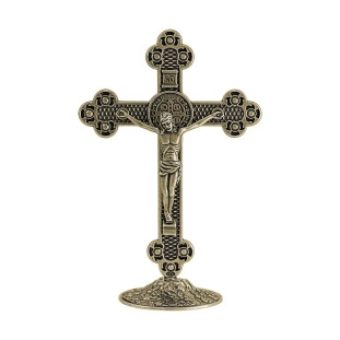9401OV Crucifixo com a Medalha de São Bento Ouro Velho 13cm