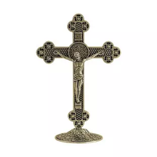 9401OV Crucifixo com a Medalha de São Bento Ouro Velho 13cm