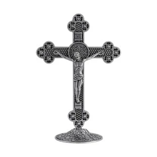 9401PV Crucifixo com a Medalha de São Bento Prata Velha 13cm