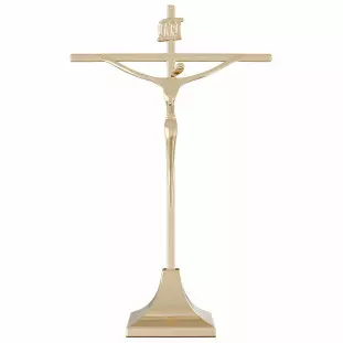 20467DOUBASE Crucifixo Estilizado Dourado Base 39cm