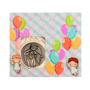 9566DOUOV Medalhão de Berço Anjo Protetor Dourado com Ouro Velho