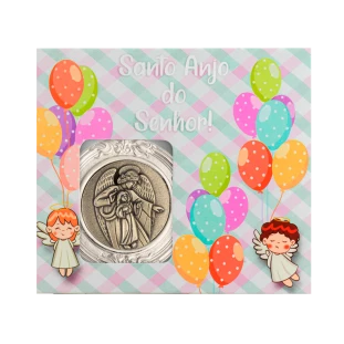 9566NQOV Medalhão de Berço Anjo Protetor Níquel com Ouro Velho