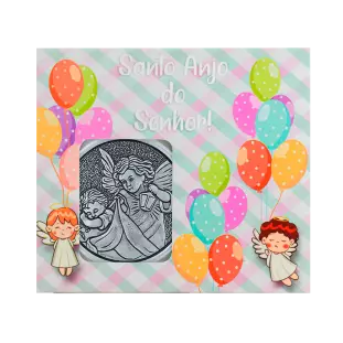 9682PV Medalhão de Berço Anjo Protetor Prata Velha