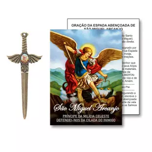9819OVPG Adorno Espada de São Miguel Arcanjo Ouro Velho 9,5cm
