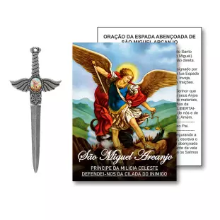 9819PVPG Adorno Espada de São Miguel Arcanjo Prata Velha 9,5cm