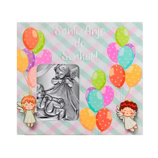 9825PV Medalhão de Berço Anjo e Bebê Prata Velha