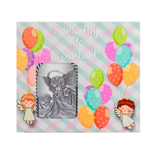 9827PV Medalhão de Berço Anjo Protetor Prata Velha