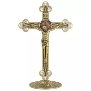 9929OVSS Crucifixo com a Medalha de São Bento Ouro Velho 25cm Com Strass