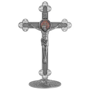 9929PVSS Crucifixo com a Medalha de São Bento Prata Velha 25cm Com Strass