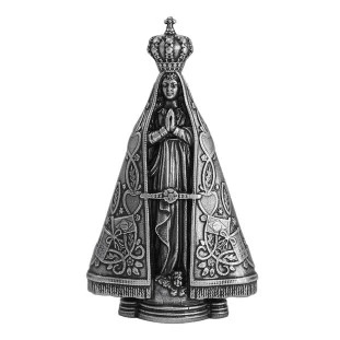 9981PV Imagem Nossa Senhora Aparecida em Metal Prata Velha 8,5cm