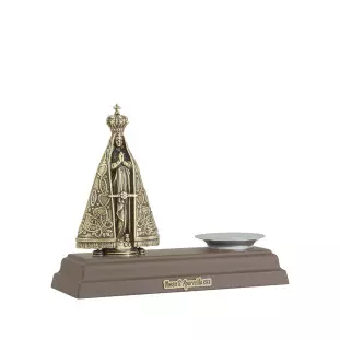 9981OVVL Porta Velas Imagem Nossa Senhora Aparecida em Metal Ouro Velho 10cm