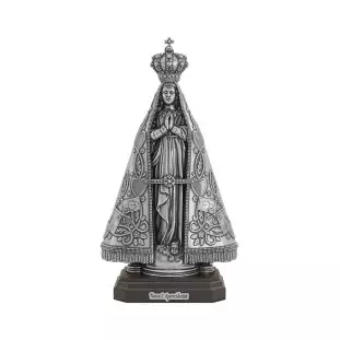 9981PVBASE Imagem Nossa Senhora Aparecida em Metal Prata Velha 10cm