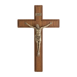 9970OV-2 Crucifixo MDF com Jesus Cristo em Metal Ouro Velho 24cm