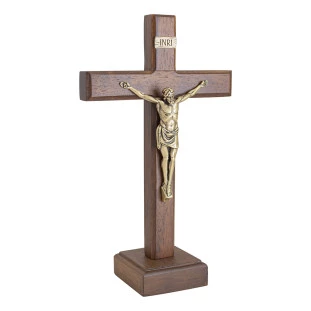 20110OV Crucifixo em Madeira Nobre Cristo em Metal Ouro Velho 20cm
