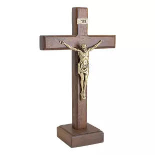 20110OV Crucifixo em Madeira Nobre Cristo em Metal Ouro Velho 20cm