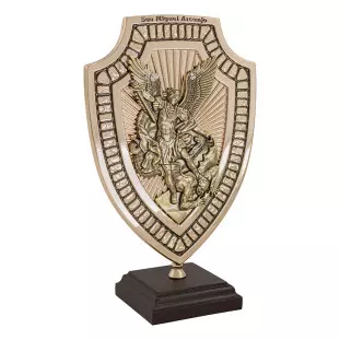 20112DOUOV Adorno de São Miguel Arcanjo com Oração Dourado com Ouro Velho 21cm