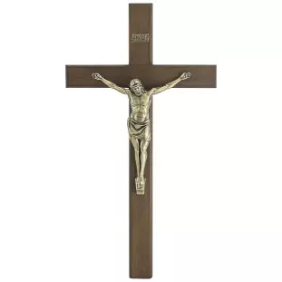 20144OV Crucifixo em Madeira Nobre Cristo em Metal Ouro Velho 48cm