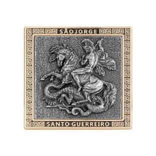 9464DOUPV Adorno São Jorge Santo Guerreiro Dourado com Prata Velha 8cm