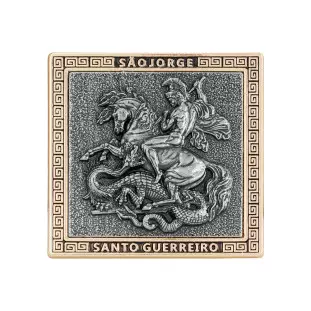 9464DOUPV Adorno São Jorge Santo Guerreiro Dourado com Prata Velha 8cm
