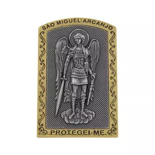 9471DOUPV Quadro de São Miguel Arcanjo Dourado com Prata Velha 10cm