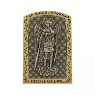 9471DOUOV Quadro de São Miguel Arcanjo Dourado com Ouro Velho 10cm