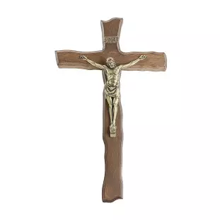 20158OV Crucifixo em Madeira Nobre Cristo em Metal Ouro Velho 28cm