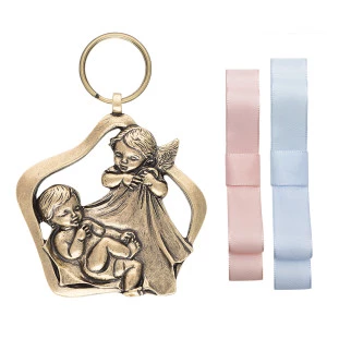 9825OV Medalhão de Berço Anjo e Bebê Ouro Velho