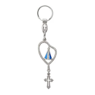 9305NQ Chaveiro Terço de Nossa Senhora Aparecida Prateado
