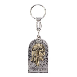 11626NQ Chaveiro Face de Cristo com Versículo Prateado