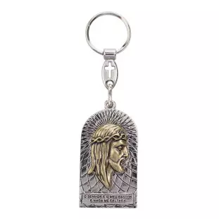 11626NQ Chaveiro Face de Cristo com Versículo Prateado