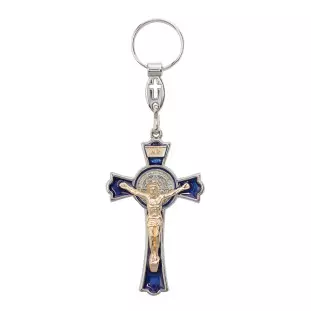 12769NQ Chaveiro Crucifixo com a Medalha de São Bento Prateado