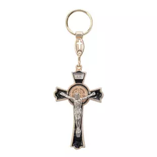 12769DOU Chaveiro Crucifixo com a Medalha de São Bento Dourado