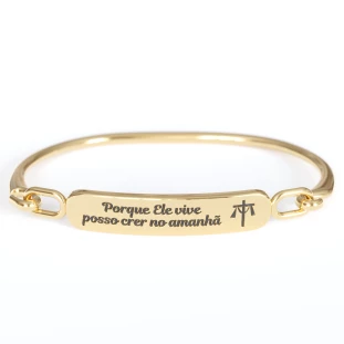 20167DOU Pulseira Porque Ele Vive posso crer no amanhã Dourada