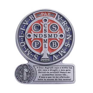 9743PV Medalha de São Bento com Oração Prata Velha 10cm