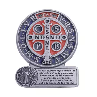 9743PV Medalha de São Bento com Oração Prata Velha 10cm